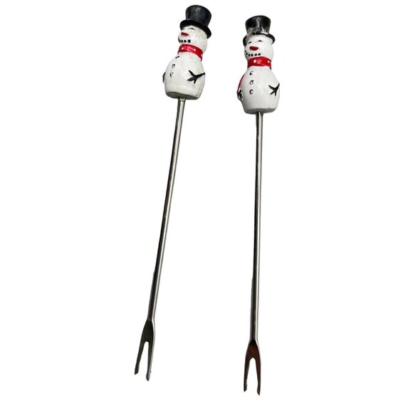 snowman Christmas top hat set of 2 serving forks black white 6" READ - Picture 1 of 3